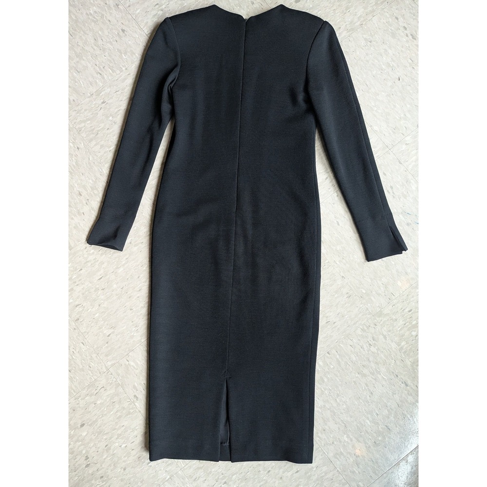 Vintage Cathy Hardwick 80s Wool Black Dress Flute Wrist Shoulder Pads Marios - Picture 9 of 12